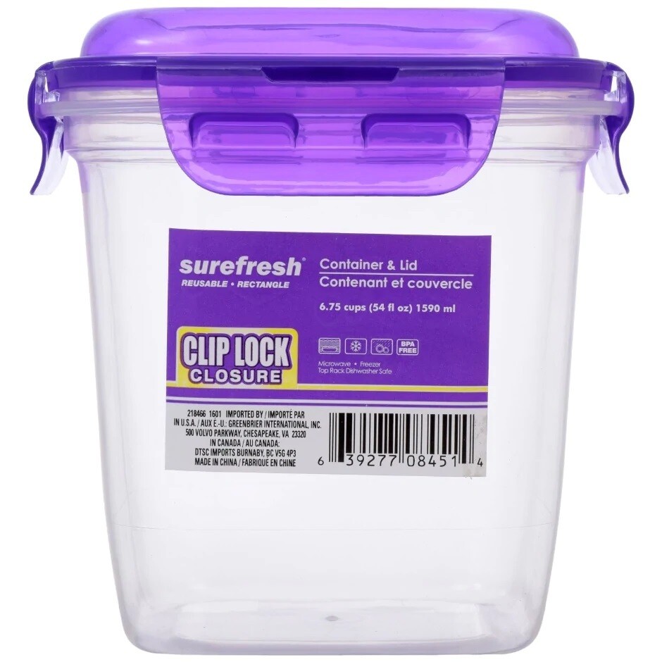 SureFresh Tall Square Container w/clip lid 54oz