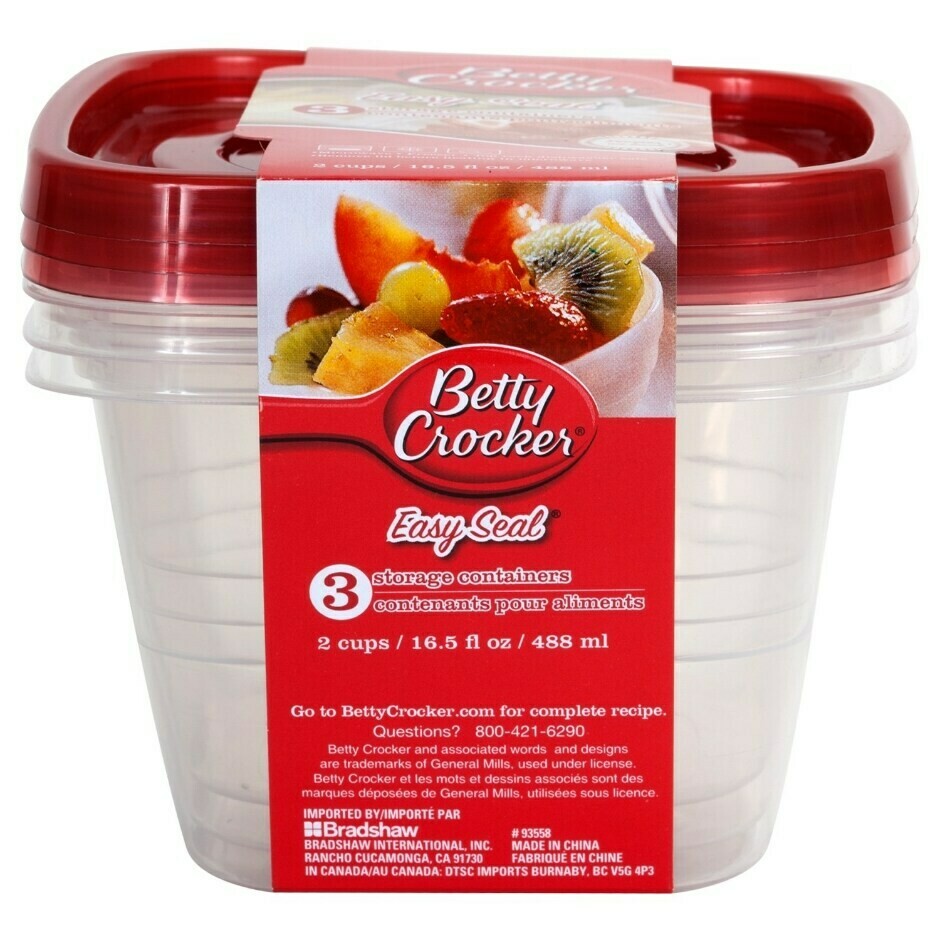 Betty Crocker Square Container w/lid 16.5oz 3ct