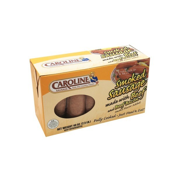 Caroline Sausages (pork casings)     Smoked Sausage with Beef and Beef Bacon