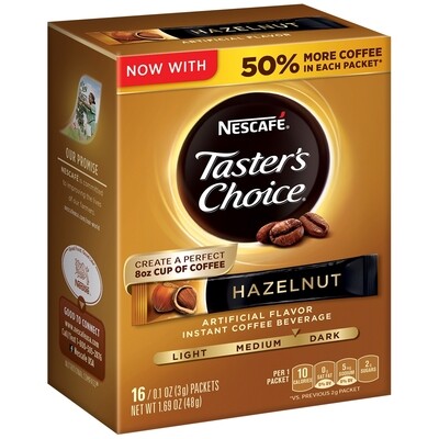 Taster&#39;s Choice Instant Coffee Sticks     Hazelnut 16ct