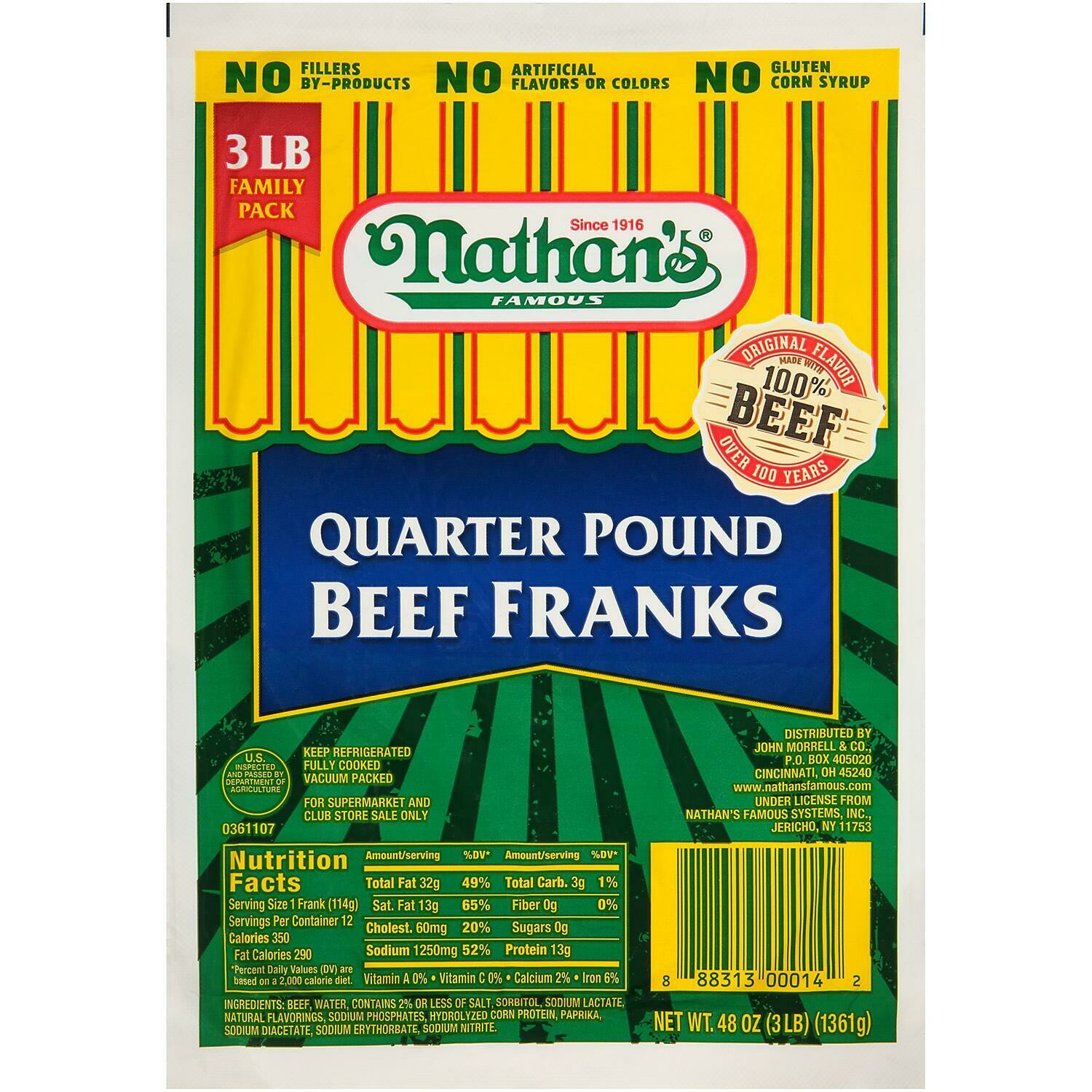 Hot Dogs 12ct     Nathan's Quarter Pound Beef Franks