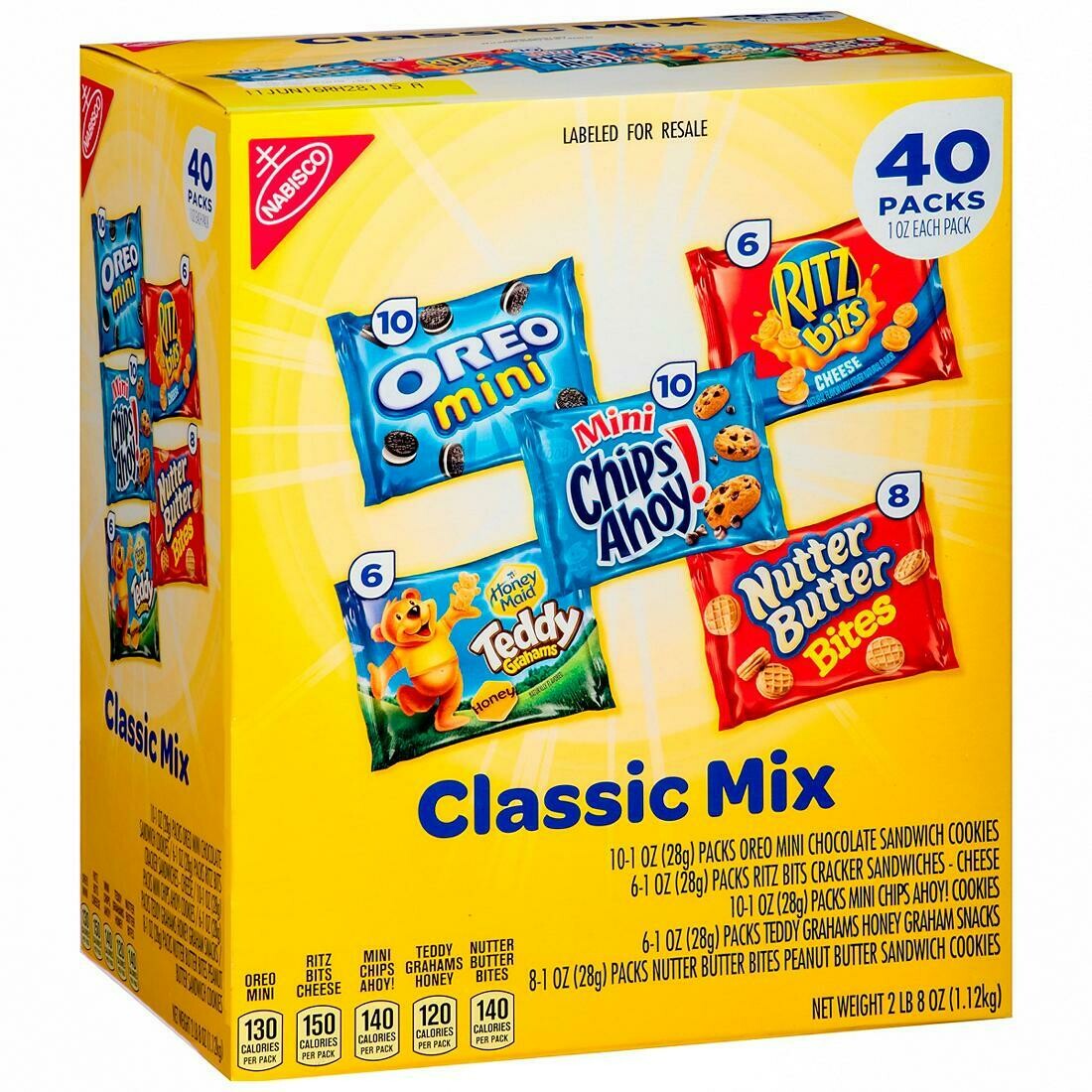 Nabisco Variety Pack Box 40ct (10 Oreo mini, 10 Chips Ahoy, 6 Teddy Graham, 6 Ritz Bits, 8 Nutter Butter Bites)