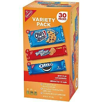 Nabisco Variety Pack Box 30ct (10 Chips Ahoy 4ct, 5 Nutter, Butter 4ct, 15 Oreo 6ct)