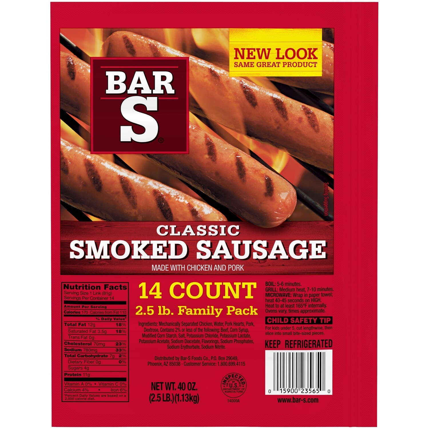 Bar S Sausage Links Smoked Sausage, classic 14ct
