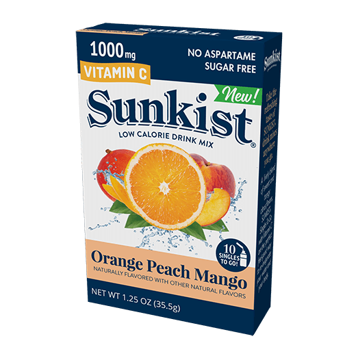 Sunkist Singles to Go! (add to 16.9oz water)     Orange Peach Mango