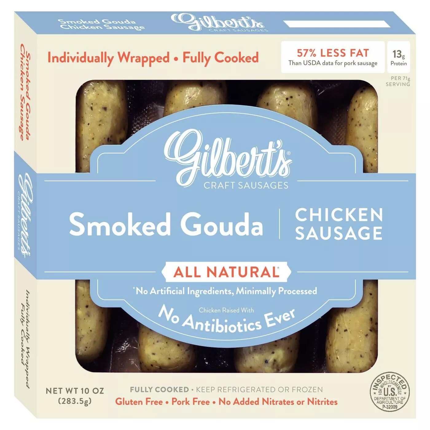 Gilbert’s Craft Sausages 4ct, individually wrapped (pork free) - Smoked Gouda