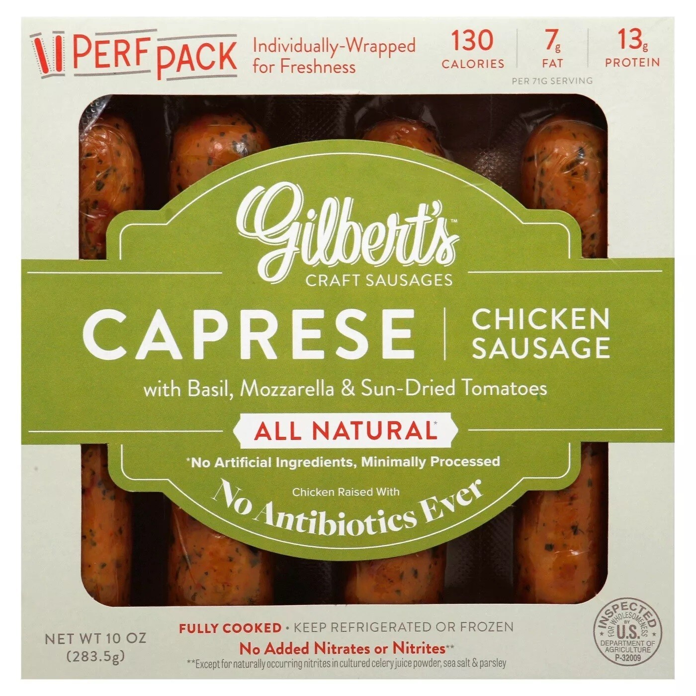 Gilbert’s Craft Sausages 4ct, individually wrapped (pork free) - Caprese
