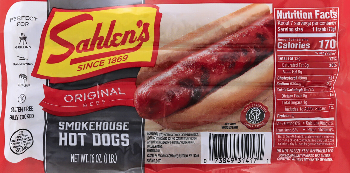 Hot Dogs - Sahlen's Original Beef Smokehouse 6ct