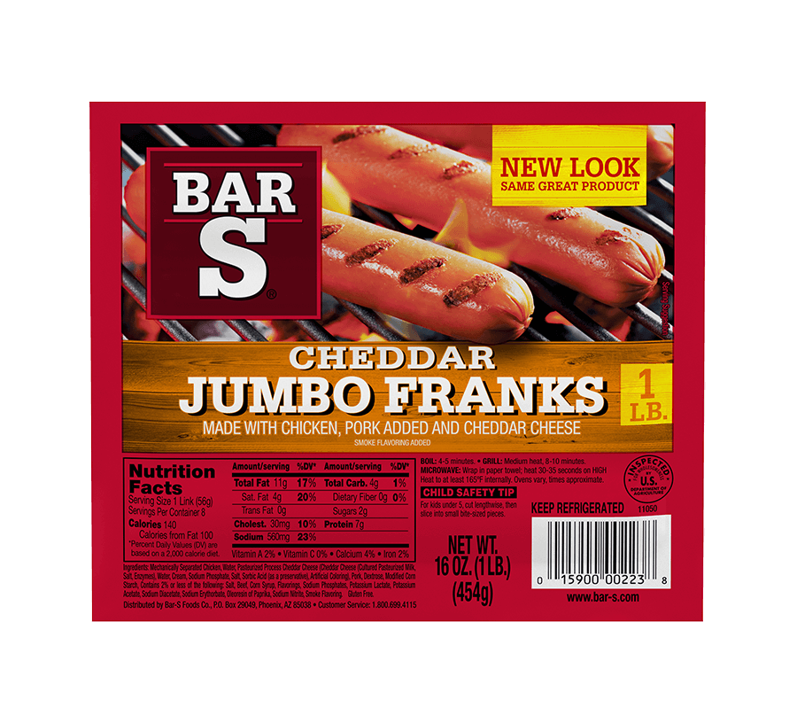 Bar S Hot Dogs Classic Jumbo Cheddar Franks