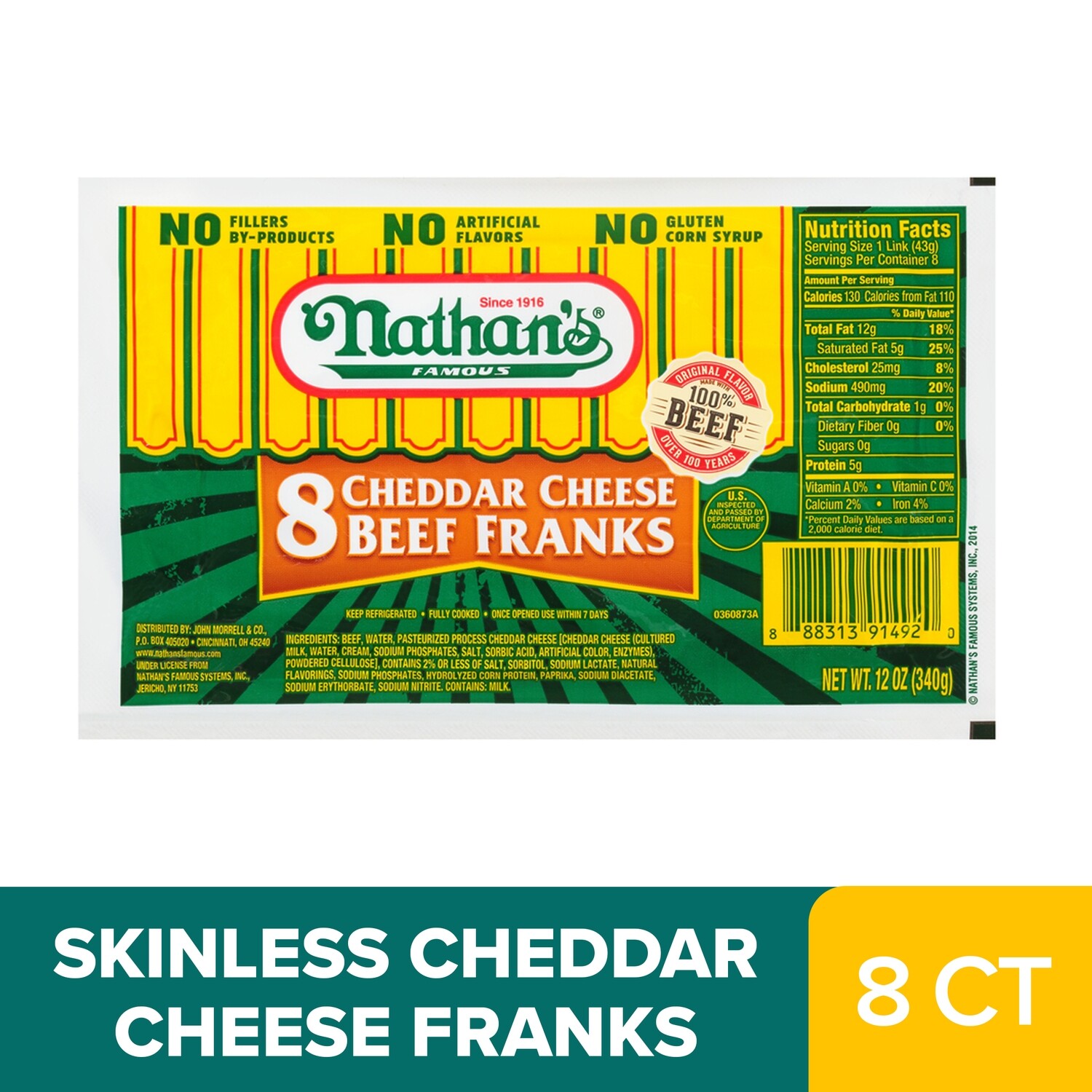 Hot Dogs 8ct     Nathan&#39;s Cheddar Cheese Beef Franks