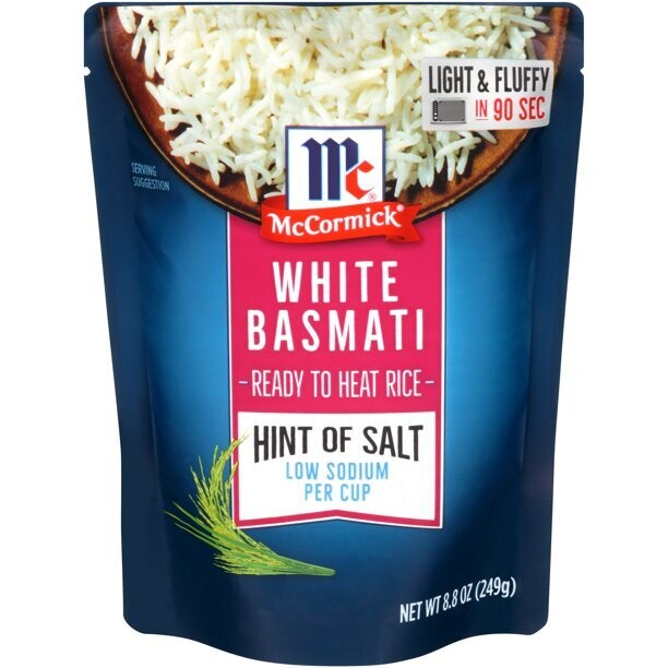 McCormick Hint of Salt Ready to Heat Rice Microwavable Pouch White Basmati