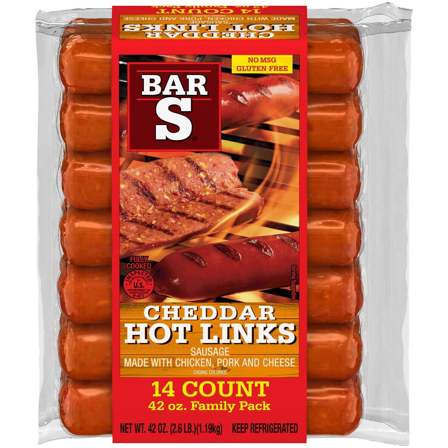 Bar S Sausage Links     Cheddar Hot Links 14ct