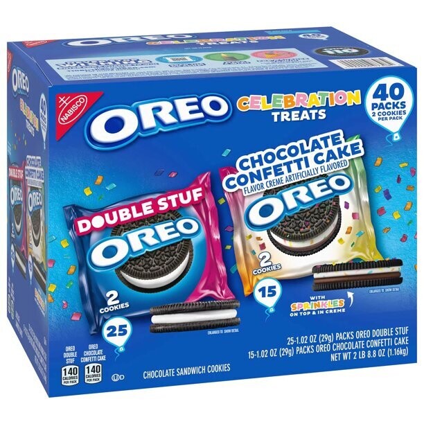 Oreo Celebration Treats Variety Box 40ct (25 Double Stuf 2ct, 15 Chocolate Confetti Cake)
