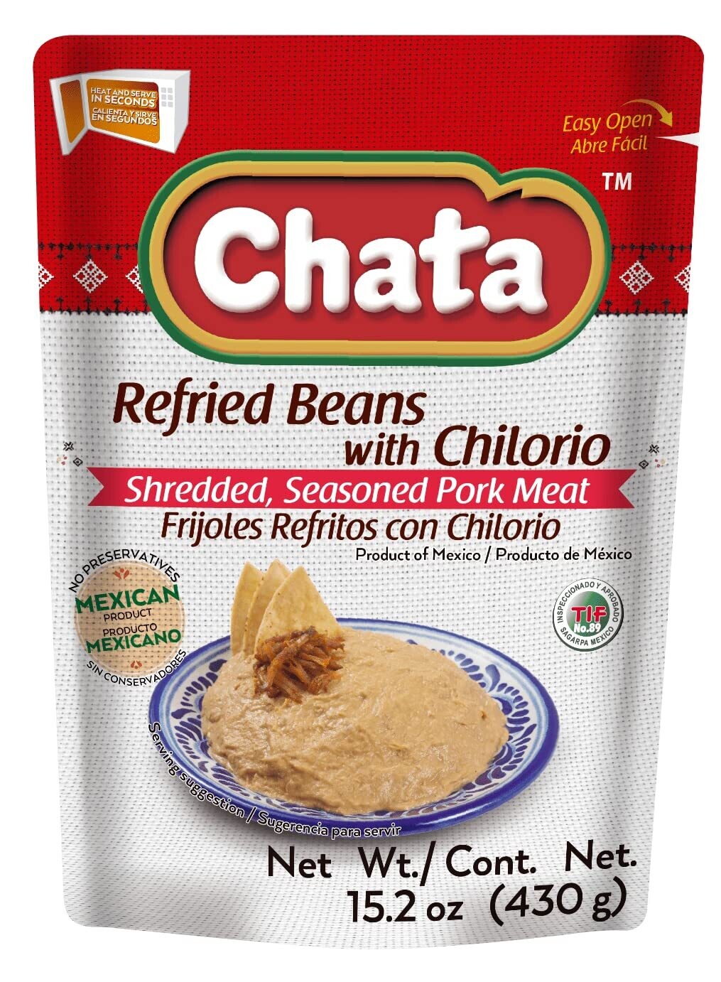 Chata Refried Beans with Chilorio (contains pork)