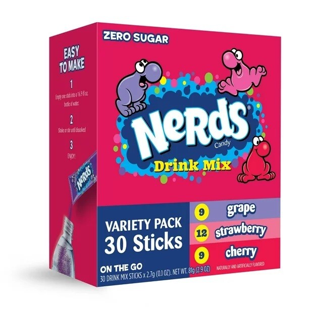 Nerds Drink Mix - (add to 16.9oz water)     Variety Pack 30ct