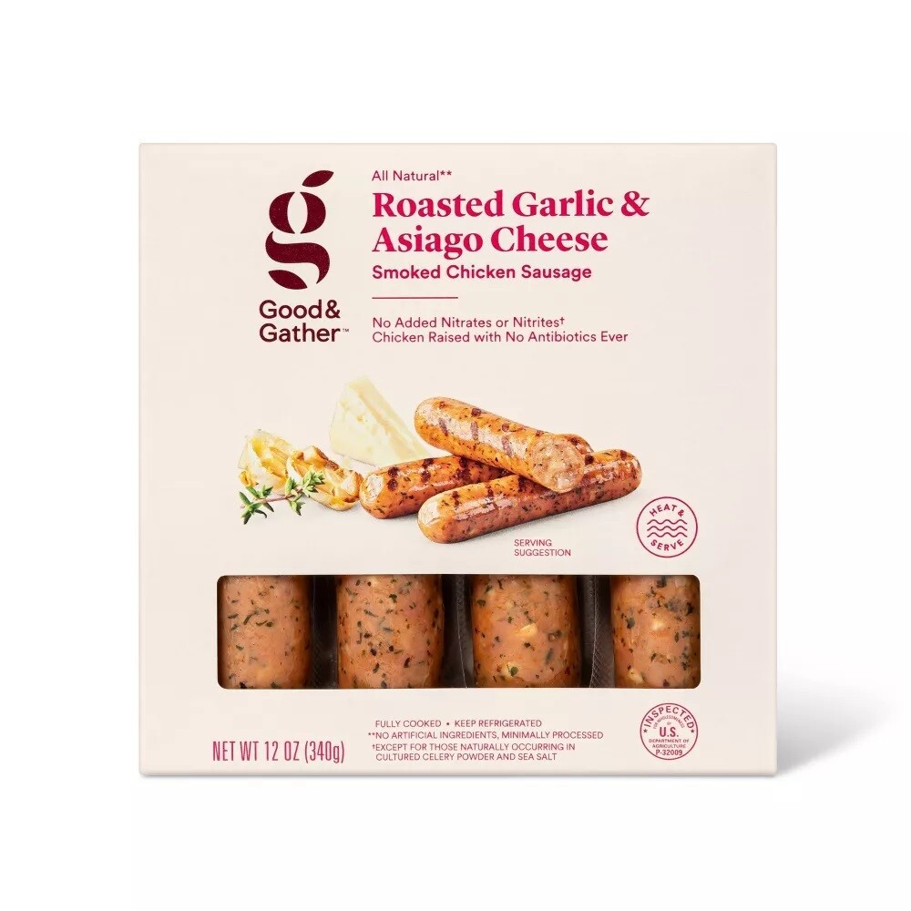 Good & Gather Sausages 4ct (contains pork) - Roasted Garlic & Asiago (individually wrapped)