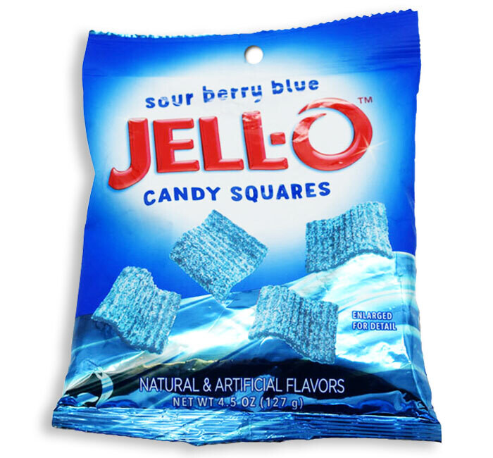 Peg Bags     Jell-O Sour Berry Blue Candy Squares
