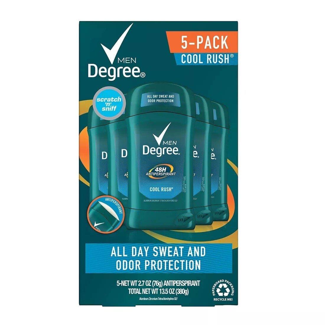 Degree Cool Rush 5ct 2.6oz antiperspirant (male)