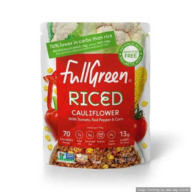 Fullgreen Riced Cauliflower with Tomato, Red Pepper &amp; Corn Microwavable Pouch
