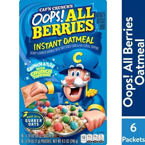 Cereal-flavored Oatmeal 6ct - Cap'n Crunch Oops! All Berries