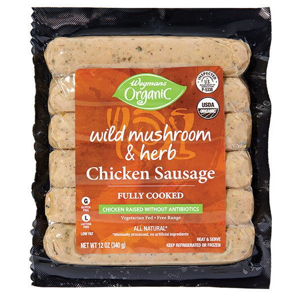 Wegman&#39;s Organic Wild Mushroom &amp; Herb Chicken Sausage 6ct (pork free)