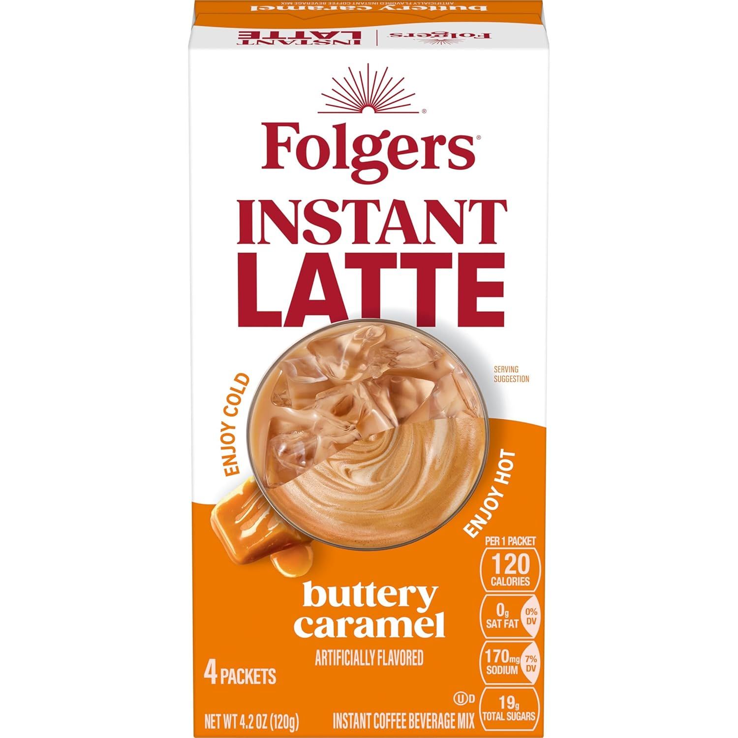 Folger&#39;s Instant Latte Buttery Caramel Sticks 4ct