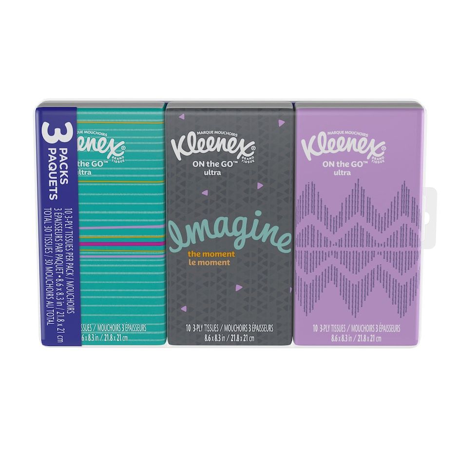 Kleenex Go Packs 3-ply Facial Tissues 3ct