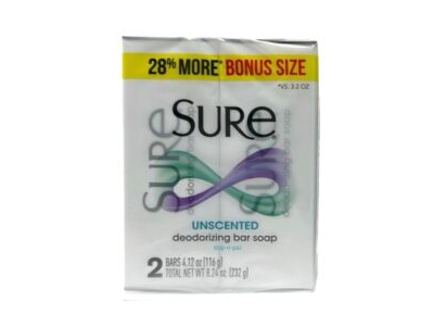 Sure Unscented Soap 4.12oz 2ct