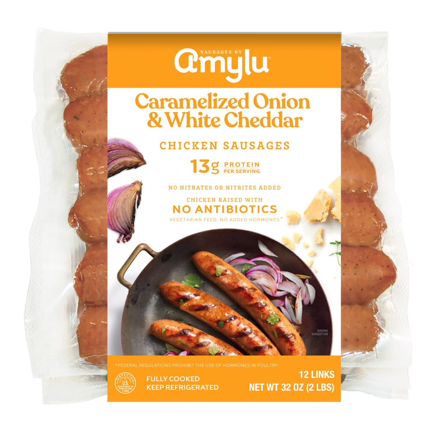 Amylu Chicken Sausages 12 ct Caramelized Onion &amp; White Cheddar