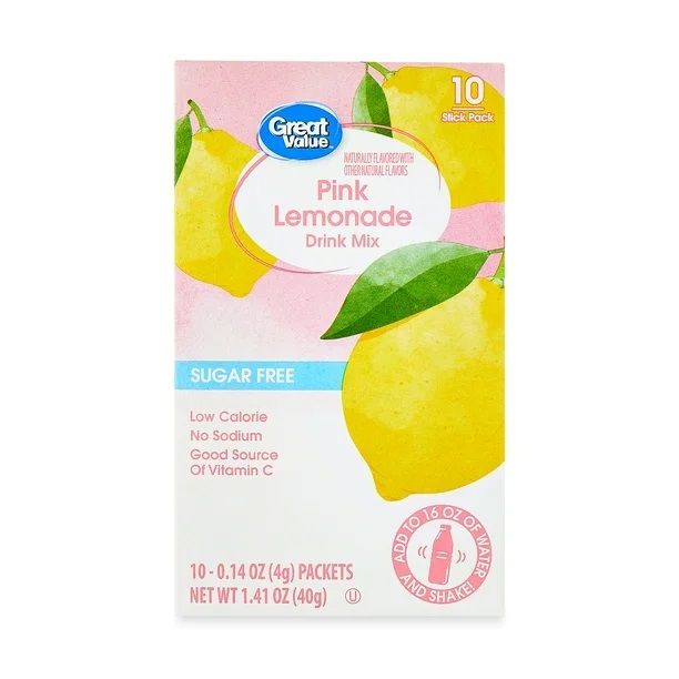 Great Value Drink Mix 10ct (add to 16.9oz water) - Pink Lemonade