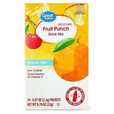 Great Value Drink Mix 10ct (add to 16.9oz water) - Fruit Punch