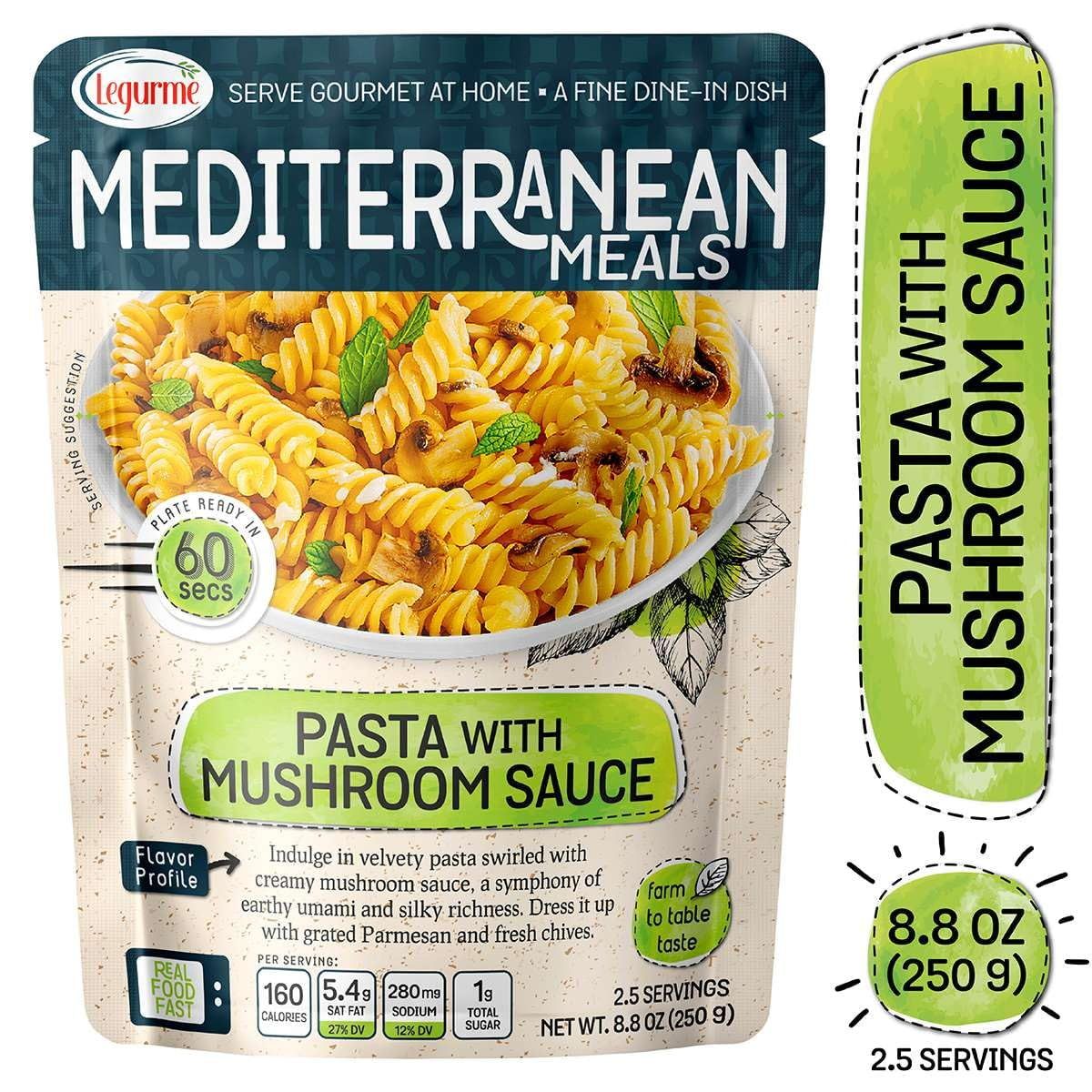 Legurme Mediterranean Meals - Pasta with Mushroom Sauce