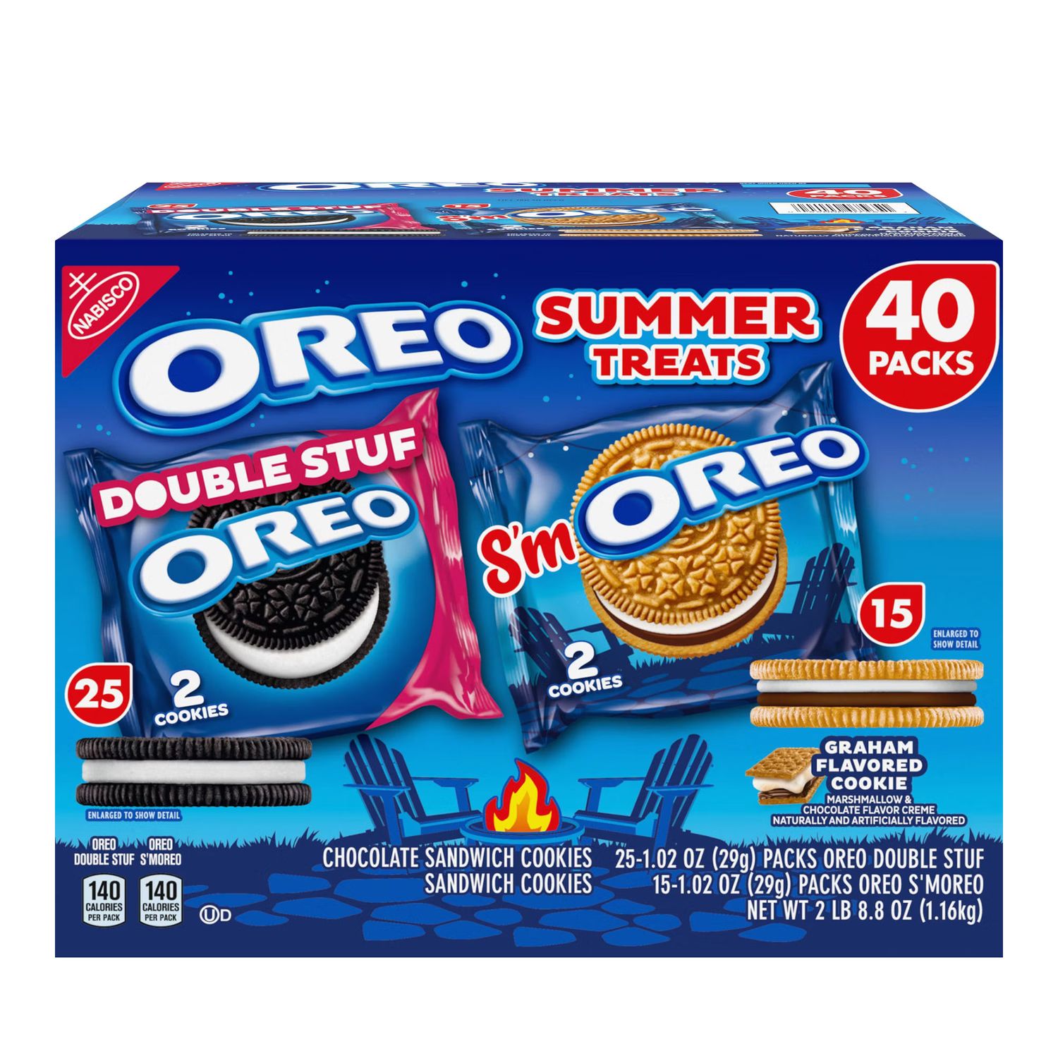 Oreo Summer Treats Variety Box 40ct (25 Double Stuf Oreo 2ct,           15 SmOrero 2ct)