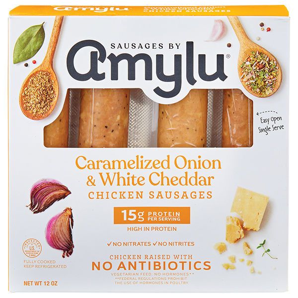 Amylu Chicken Sausages 4ct (pork free) -Caramelized Onion &amp; White Cheddar (individually wrapped)