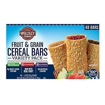 Cereal Bars - Wellsley Farms Fruit &amp; Grains Cereal Bars Variety Pack 48ct (16 apple cinnamon, 16 strawberry, 16 blueberry)