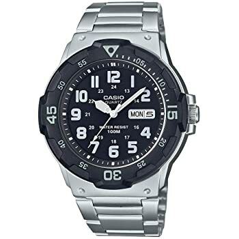 Casio Metal 3-Hand Analog Water Resistant Watch, Day/Date, Stainless Steel Band