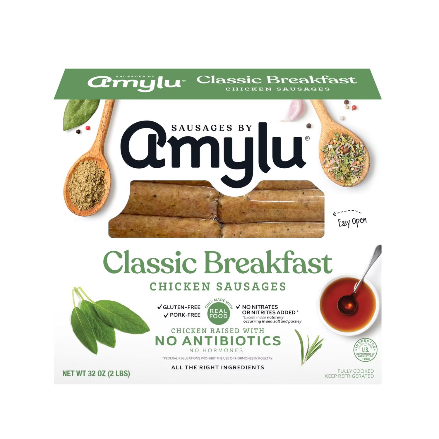 Amylu Classic Breakfast Chicken Sausages 32ct