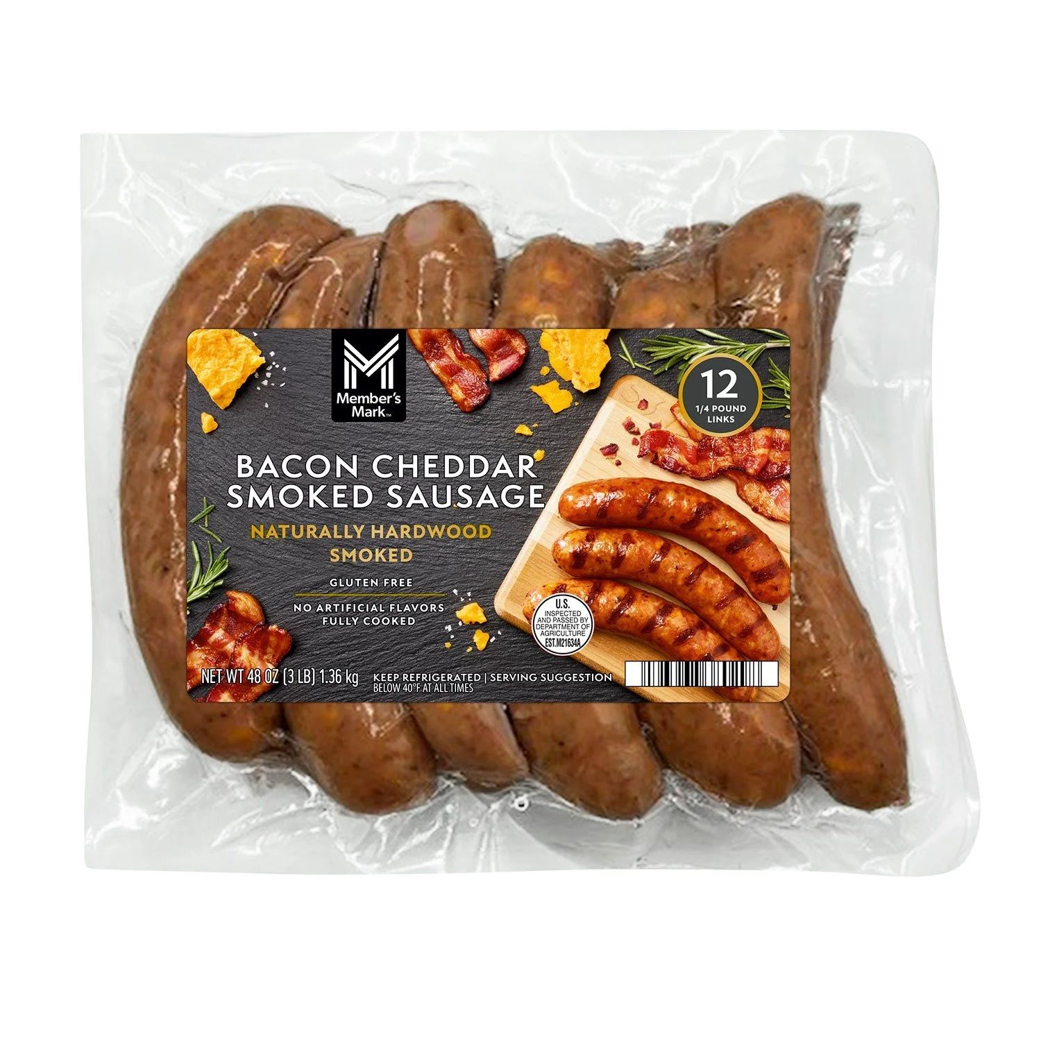 Member&#39;s Mark Bacon Cheddar Quarter Pound Sausage 12ct