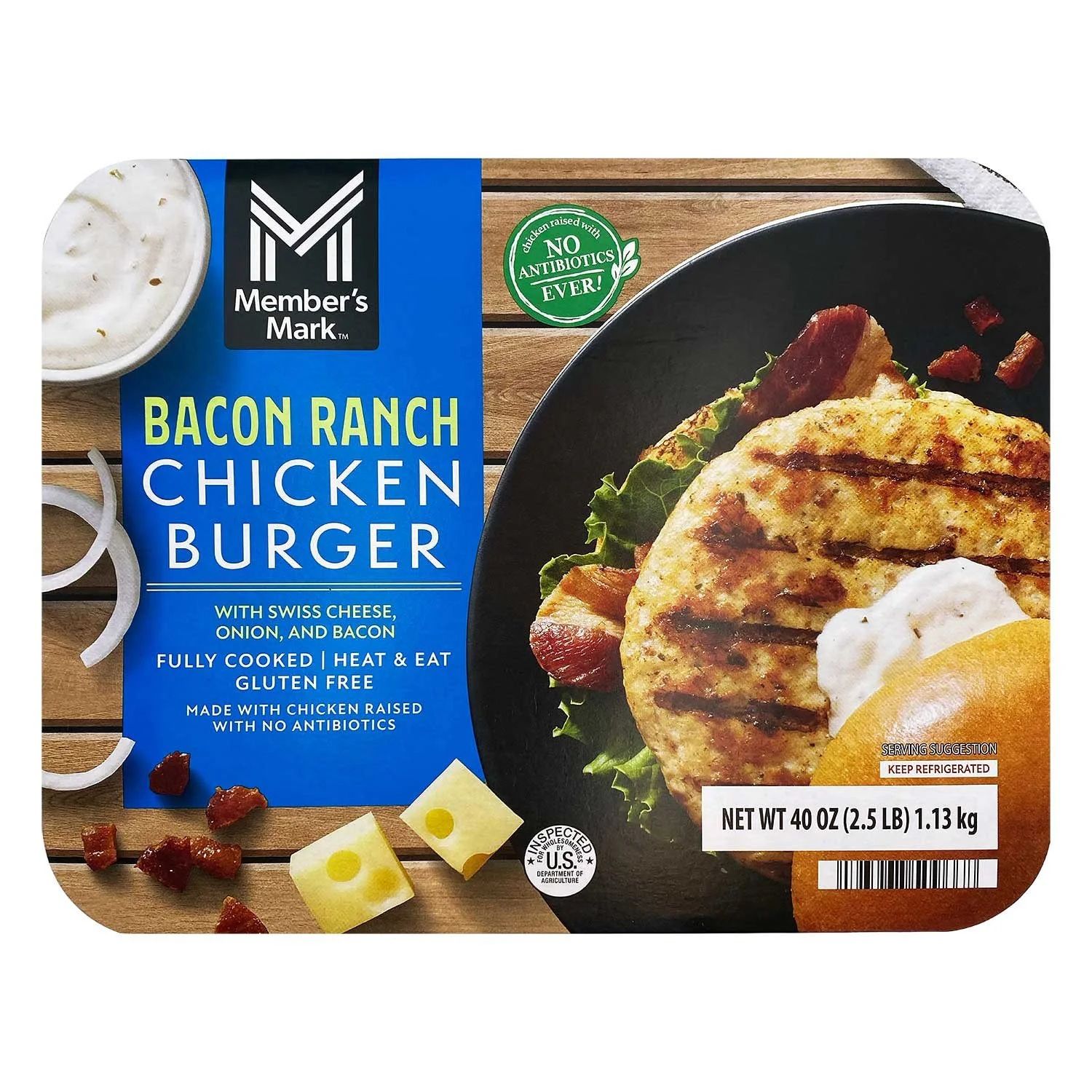 Member&#39;s Mark Bacon Ranch Chicken Burger Club Pack 8ct