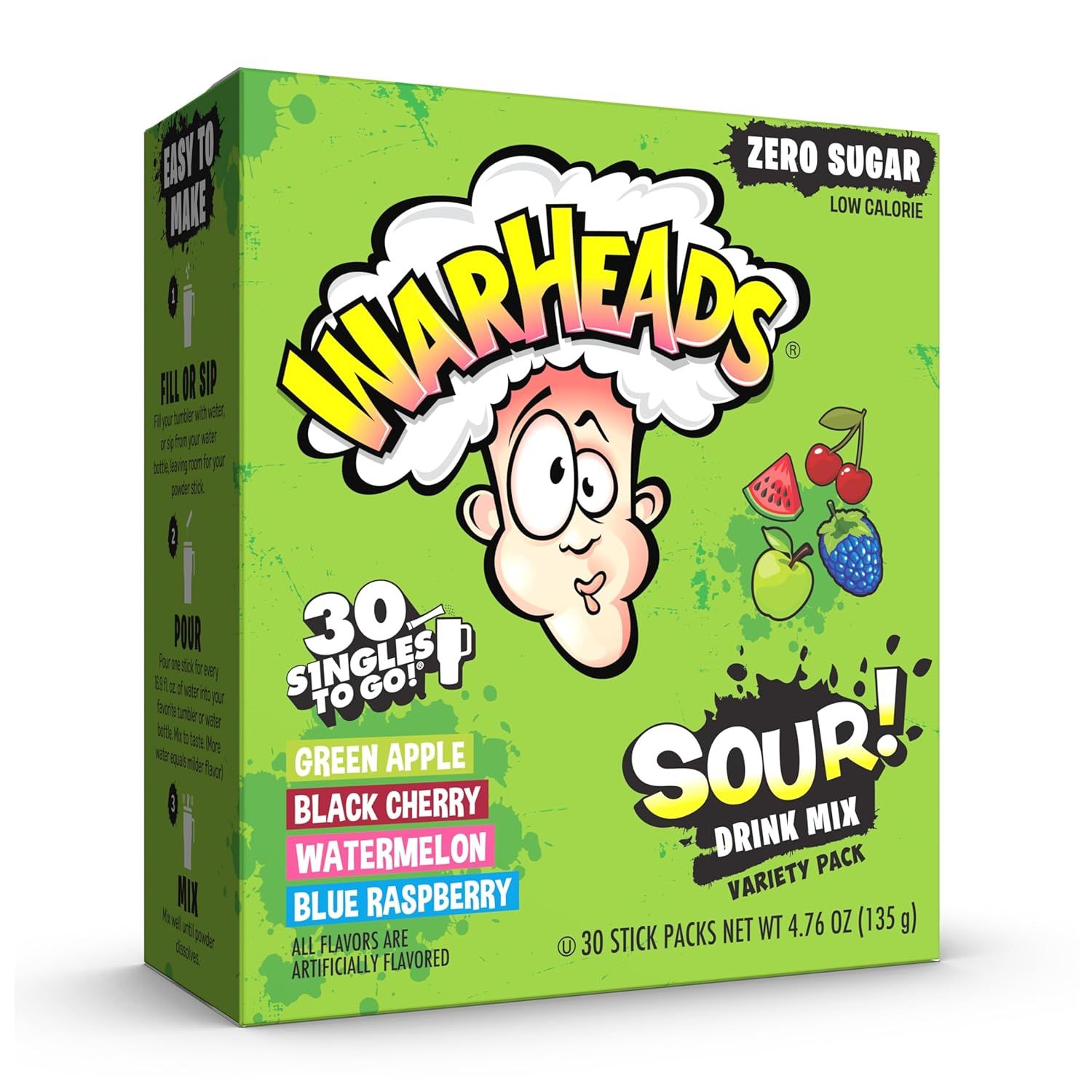 Warheads Sour 30ct - (add to 16.9oz water)     Variety Pack