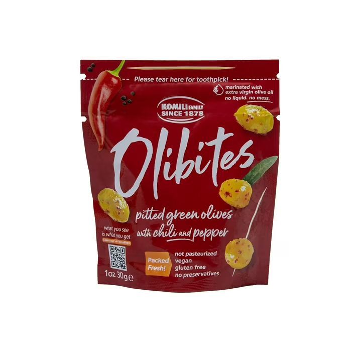 Olibites - Pitted Green Olives with Chili Pepper Olibites - Pitted Green Olives with Chili Pepper