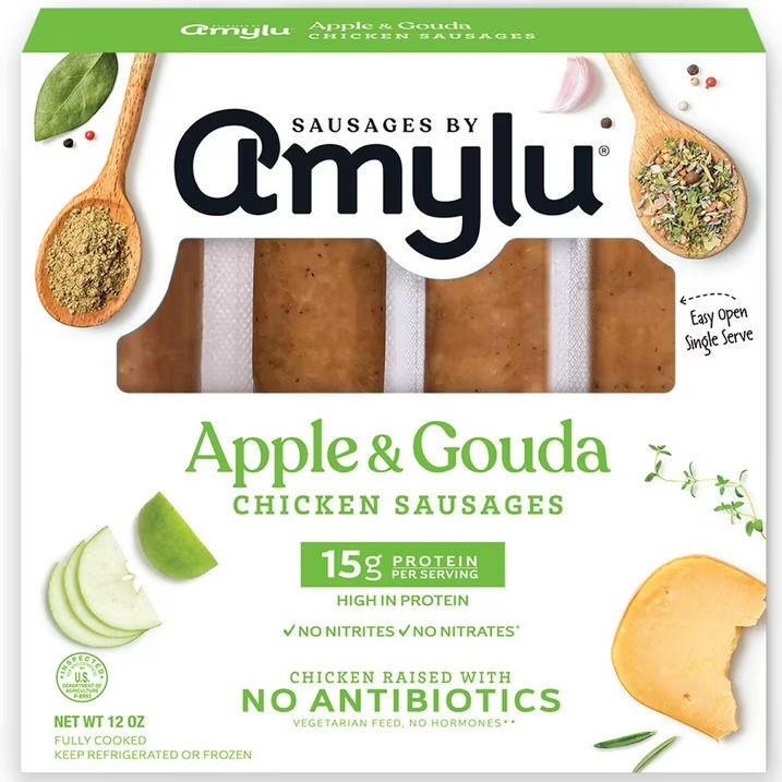 Amylu Chicken Sausages 4ct (pork free) - Apple &amp; Gouda (individually wrapped)
