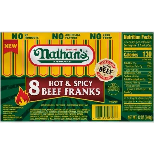 Hot Dogs 8ct     Nathan's Hot &amp; Spicy Beef Franks 8ct