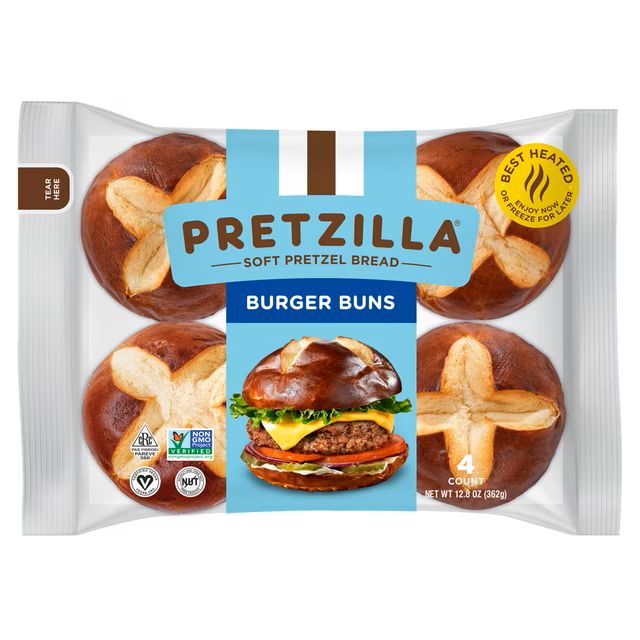 Pretzilla Soft Pretzel Bread Burger Buns 4ct Pretzilla Soft Pretzel Bread Burger Buns 4ct