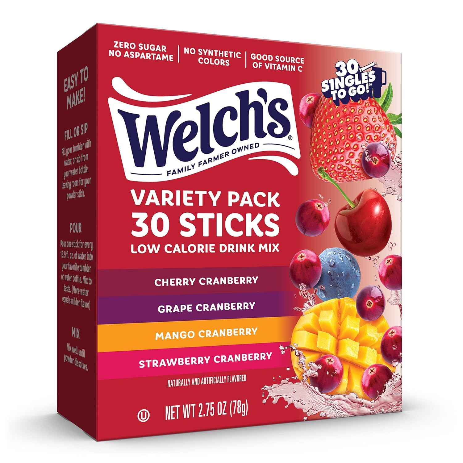 Welch's Cranberry 30ct - (add to 16.9oz water) Variety Pack Welch's Cranberry 30ct - (add to 16.9oz water) Variety Pack