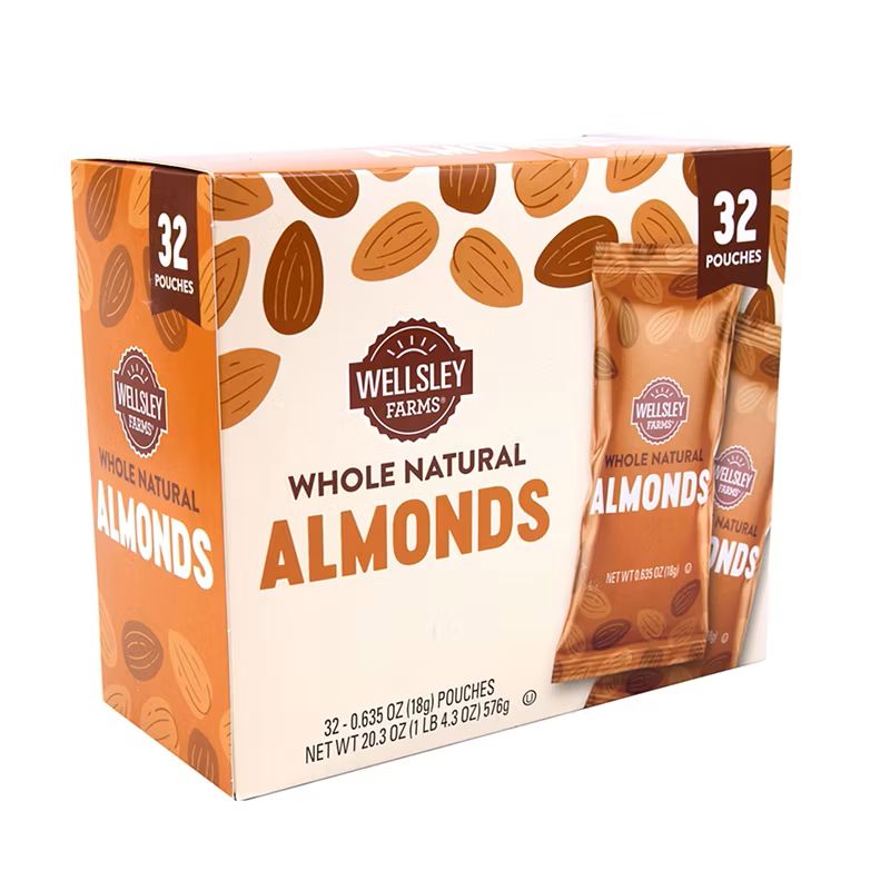 Almonds - Wellsley Farms Whole Natural Pouches 32ct Almonds - Wellsley Farms Whole Natural Pouches 32ct