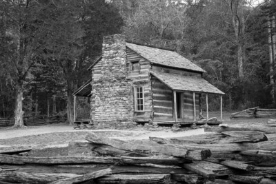 Black and White John Oliver Log Cabin Fine Art Photograph Print 7323