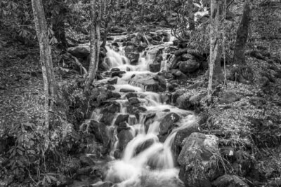 Black and White Cascading Mountain Waterfall-089