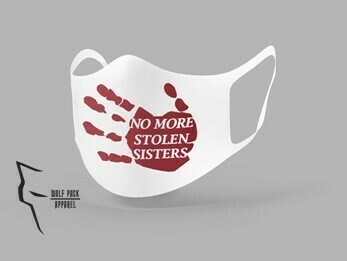 No More Stolen Sisters mask- Standard fit white w red ink No More Stolen Sisters mask- Standard fit white w red ink