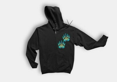 Turquoise Bear Paws - Adult Zip Hoodie black